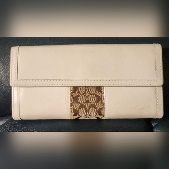 Coach Cream and Brown Signature Logo Women's Wallet, - Picture 3 of 10